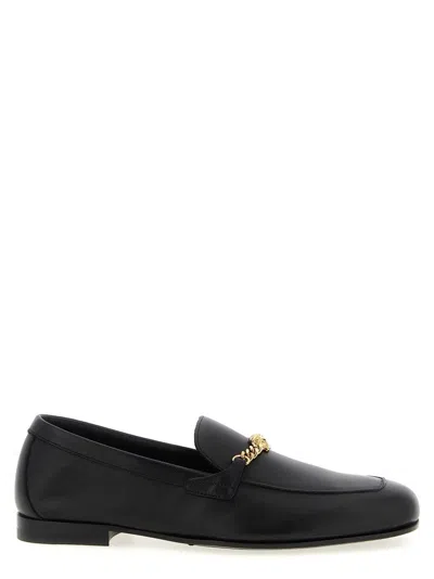 Versace Medusa Chain Leather Loafers In Nero-oro