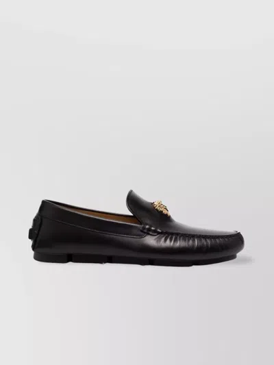 Versace Medusa Square Toe Loafers With Rubber Sole In Black