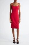 Versace Medusa Strap Detail Cady Sheath Dress In Lipstick Red