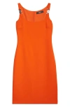 Versace Medusa Strap Detail Cady Sheath Dress In Papaya