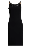 VERSACE VERSACE MEDUSA STRAP DETAIL SQUARE NECK SHEATH DRESS