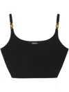 Versace La Greca Copped Embellished Knitted Top In Schwarz