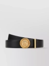 VERSACE MEDUSA STREAMLINED LEATHER BELT WITH ADJUSTABLE LENGTH AND GOLD-TONE BUCKLE