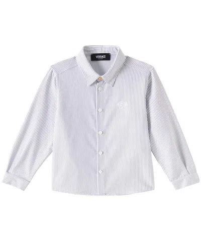Versace Kids' Medusa Striped Cotton Shirt In White