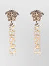Versace Medusa Stud Drop Logo Earrings In Gold