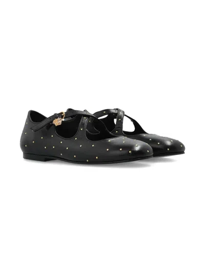 Versace Kids' Medusa Studded Ballerinas In Black