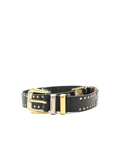 Pre-owned Versace Medusa Studded Belt, Size 75 In Black