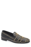 Versace Studded Medusa Leather Loafers In Black- Gold