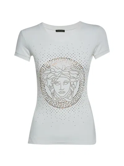 Pre-owned Versace Medusa Studded T-shirt In White