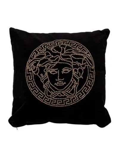 Pre-owned Versace Medusa Studs Throw Pillow In Black