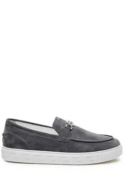 Versace Medusa Suede Loafers In Grey