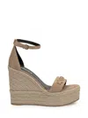 Versace Beige Wedges With Adjustable Buckle Closure And Medusa Plaque On The Front In Beige