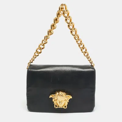 Pre-owned Versace Medusa Sultan Black Leather Shoulder Bag