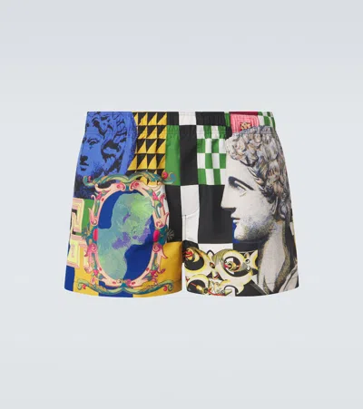 Versace Versatile Printed Polyester Swim Shorts For Men In Multi