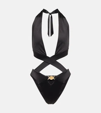 Versace Crossed Cutout One Piece Swimsuit In Black