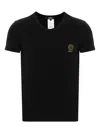 Versace Black Crewneck T-shirt With Medusa Logo Print In Stretch Cotton Man In Black