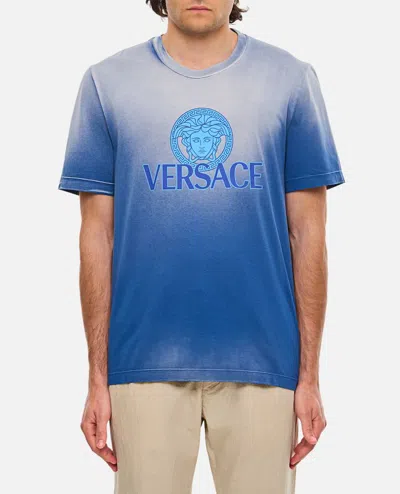 Versace Medusa T-shirt Jersey Fabric Degrade Overdye In Blue