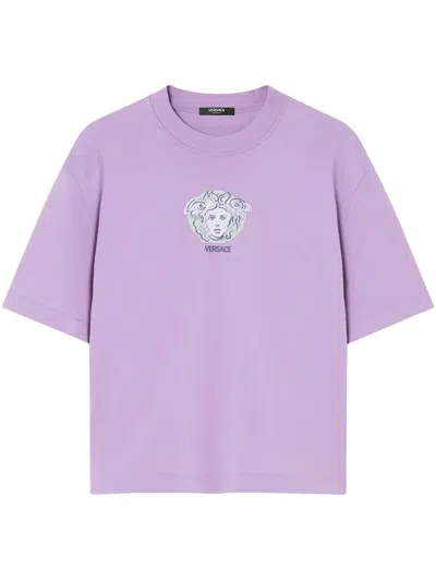 Versace Embroidered Painted Medusa T-shirt In Purple