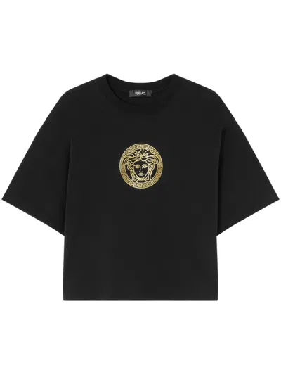 Versace Cropped "medusa" T-shirt In Black