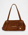 Versace Medusa Tag Suede Bowling Shoulder Bag In Brown