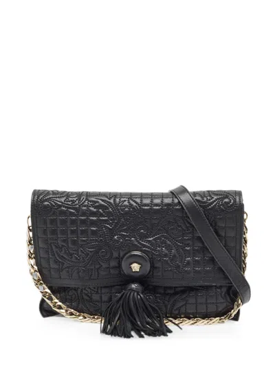 Pre-owned Versace Medusa Tassel Shoulder Bag In Black