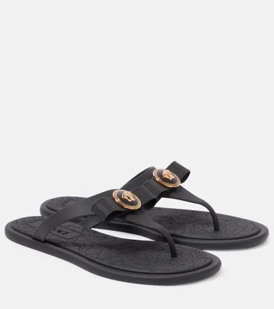 Versace Gianni Medusa Rubber Ribbon Thong Sandals In Black