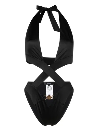 Versace Crossed Cutout One Piece Swimsuit In Black