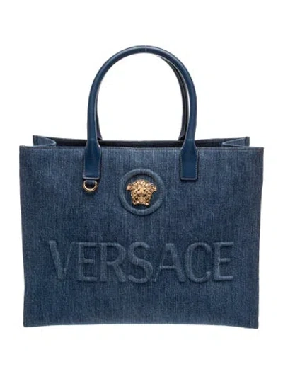 Pre-owned Versace Medusa Tote In Blue