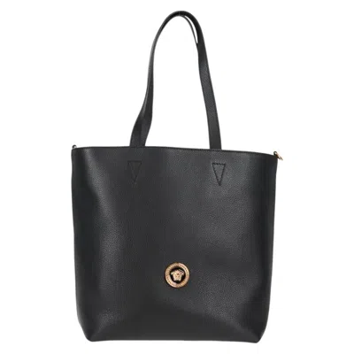 Pre-owned Versace Medusa Tote Leather Black Leather Tote Bag Bag ()