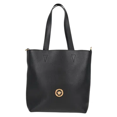 Pre-owned Versace Medusa Tote Leather Black Leather Tote Bag Bag ()