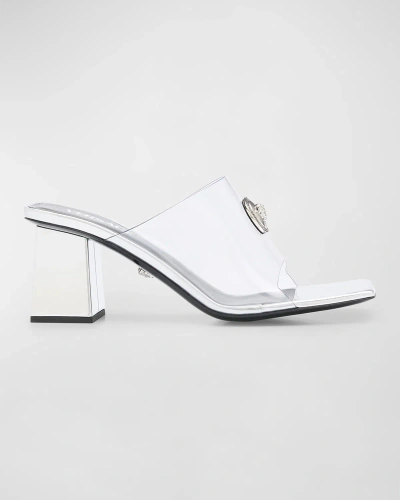 Versace Medusa Transparent Slide Mule Sandals In Trasparent Silver-palladium