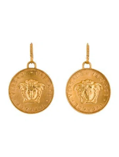 Pre-owned Versace Medusa Tribute Coin Drop Earrings In Multi