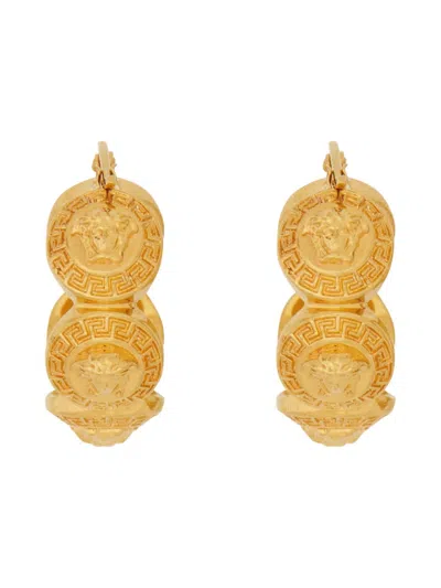 Versace Tribute Medusa Hoop Earrings In Golden