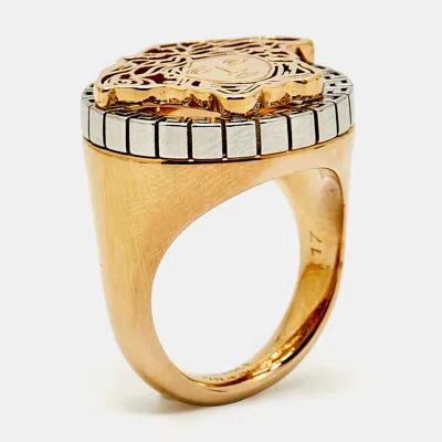 Pre-owned Versace Medusa Two Tone Signet Ring Size 17/eu 57 In Gold