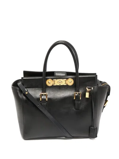 Pre-owned Versace Medusa Two-way Handbag In Black