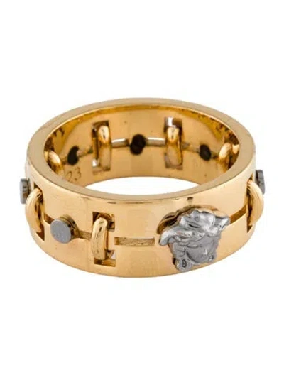 Pre-owned Versace Medusa Two-tone Band Ring In Multi