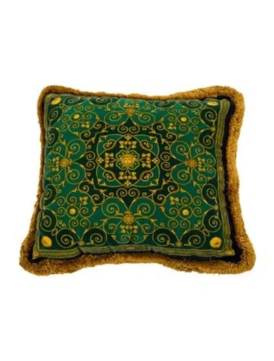 Pre-owned Versace Medusa Velvet Throw Pillow In Green