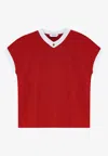 Versace Cotton V Neck Top Short Sleeves Buttons In Red