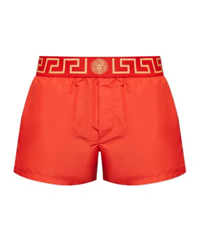 Versace Medusa-waistband Swim Shorts In Red