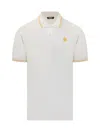 Versace White Polo Shirt With Classic Collar And Medusa Embroidery On The Front In Bianco Ottico