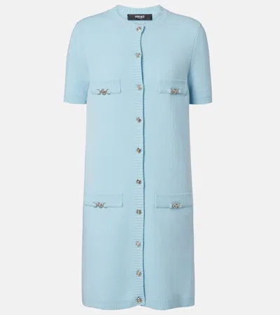 Versace Medusa Wool And Cashmere Shirt Dress In Blue