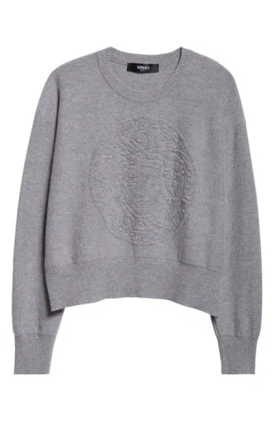Versace Medusa Wool & Cashmere Sweater In Concrete Melange