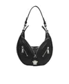 Versace Mini Hobo Leather Shoulder Bag In Black