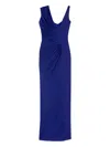 Versace Gathered Jersey Gown In Blue