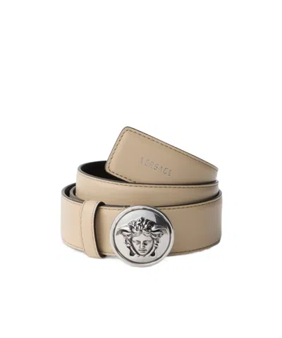 Versace Medusa-buckle Belt In Beige