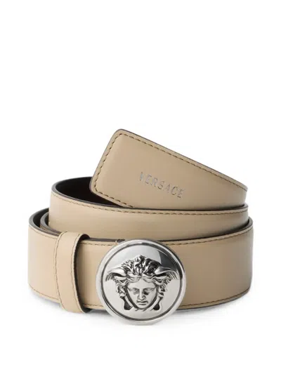 Versace Medusa-buckle Belt In Brown