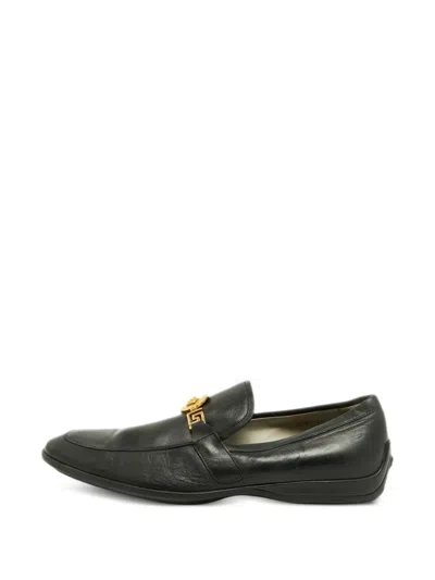 Pre-owned Versace Medusa-buckle Leather Loafers In Black