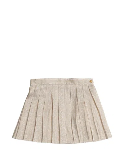 Versace Kids' Medusa-button Pleated Skirt In Neutral