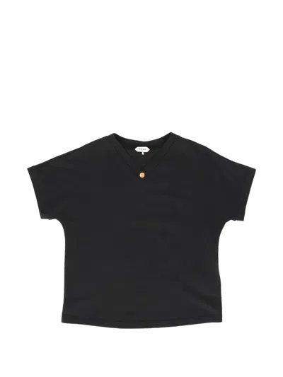 Versace Kids' Medusa-button V-neck T-shirt In Black