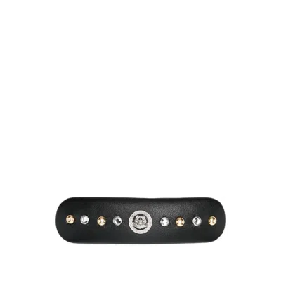 Versace Medusa-embellished Calf Leather Hair Clip In Black